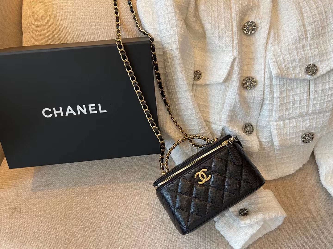 【P1280】厂家直销 Chanel香奈儿22春夏新款黑色球纹字母手柄盒子包