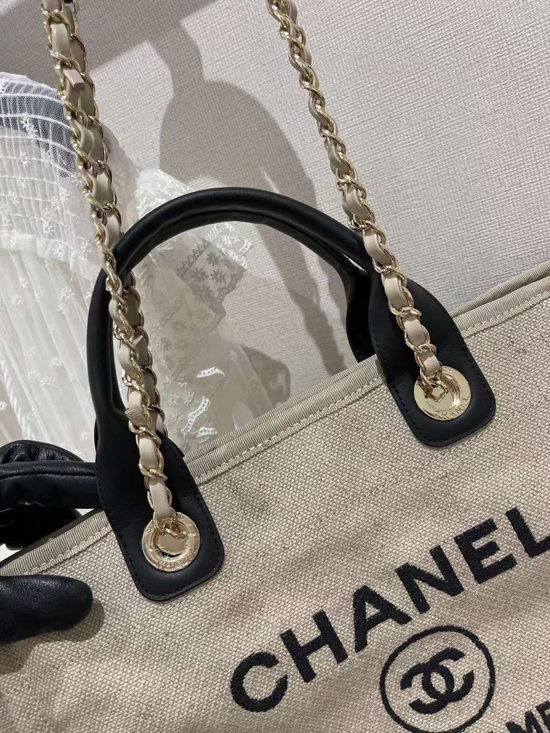 【P1280】一件代发 Chanel香奈儿22年新款黑色手提配麻布沙滩包单肩包
