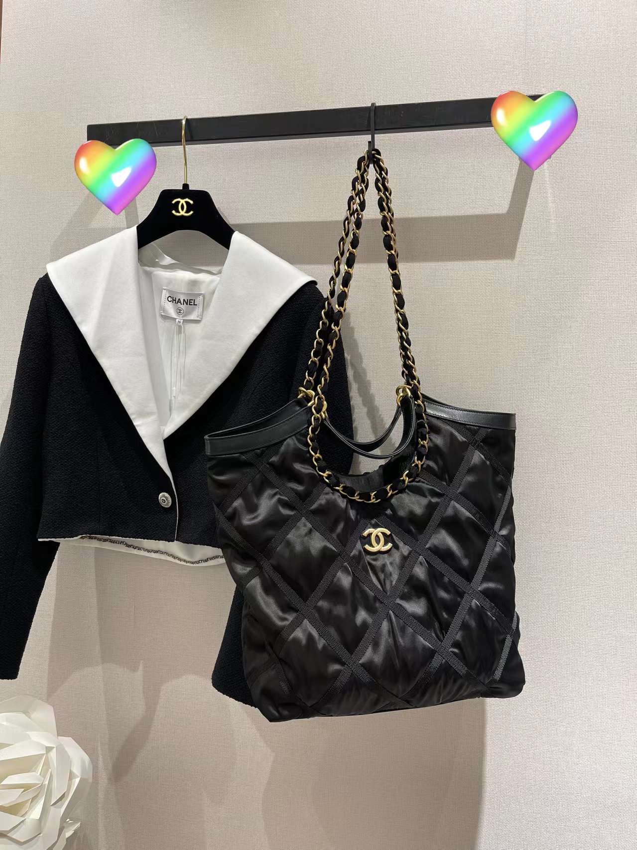 【P1580】香奈儿22年新款包包 Chanel黑色尼龙罗缎金属MAXI购物包妈咪包