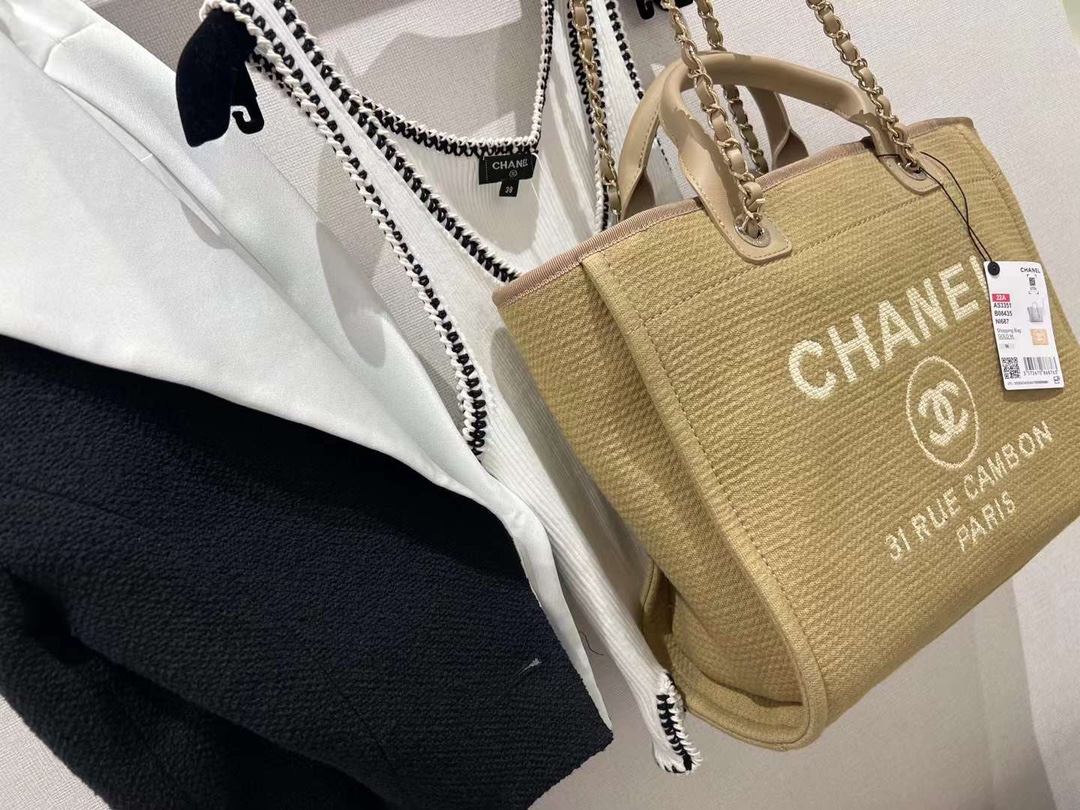 【P1280】香奈儿包包批发 Chanel新款麻布配小羊皮手提包购物袋 姜黄色