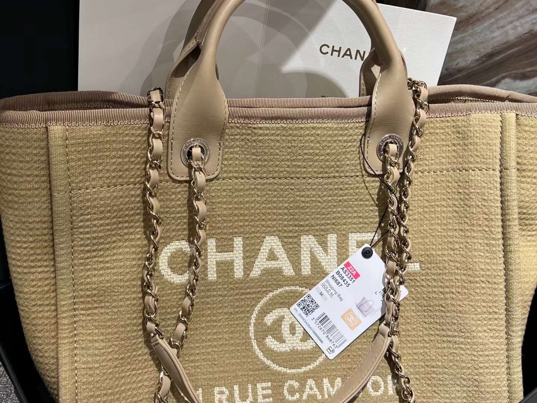 【P1280】香奈儿包包批发 Chanel新款麻布配小羊皮手提包购物袋 姜黄色
