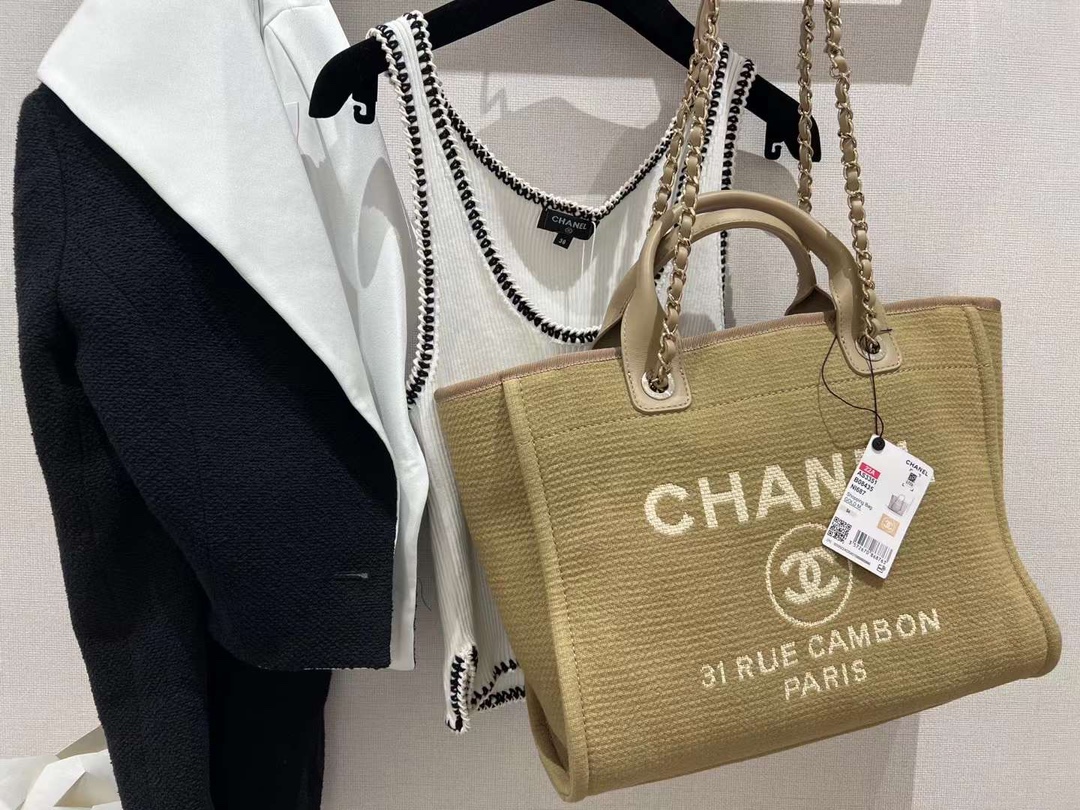 【P1280】香奈儿包包批发 Chanel新款麻布配小羊皮手提包购物袋 姜黄色