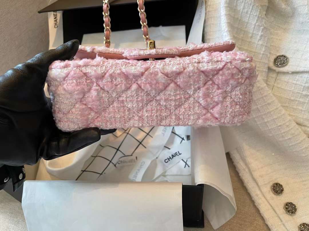 【P1580】香奈儿女包价格 Chanel22年春夏新款独家定制编织款CF女包 樱花粉