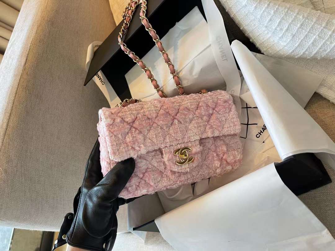 【P1580】香奈儿女包价格 Chanel22年春夏新款独家定制编织款CF女包 樱花粉