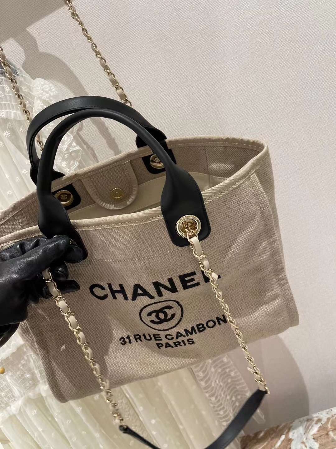 【P1280】一件代发 Chanel香奈儿22年新款黑色手提配麻布沙滩包单肩包