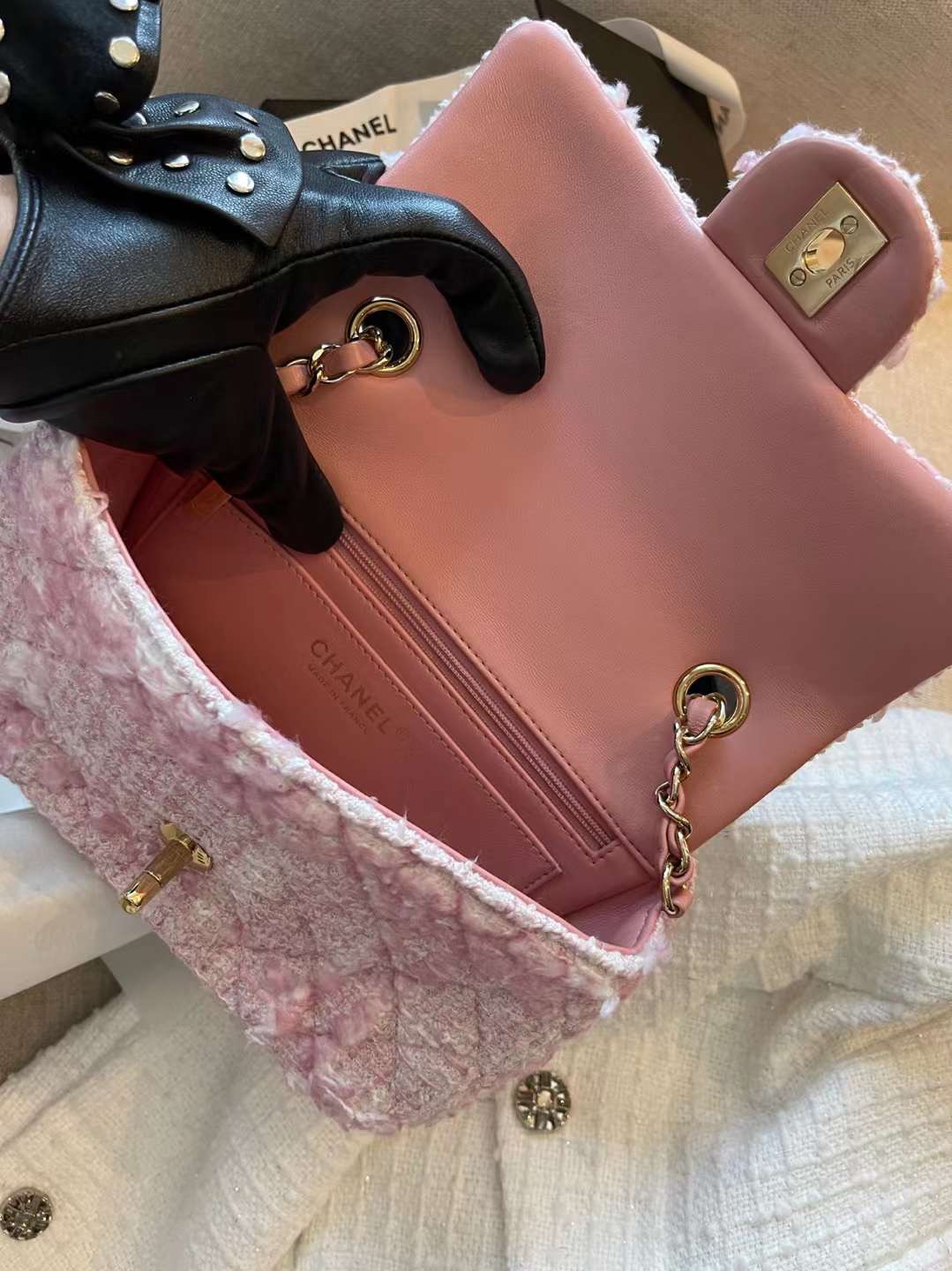 【P1580】香奈儿女包价格 Chanel22年春夏新款独家定制编织款CF女包 樱花粉