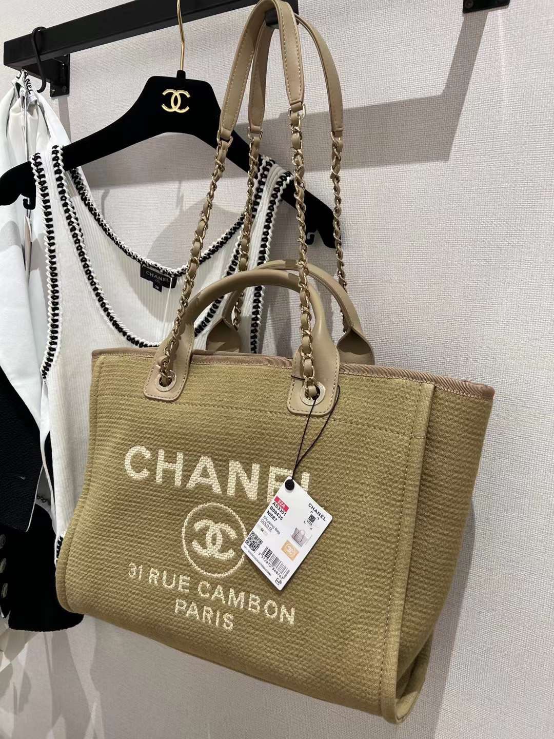 【P1280】香奈儿包包批发 Chanel新款麻布配小羊皮手提包购物袋 姜黄色