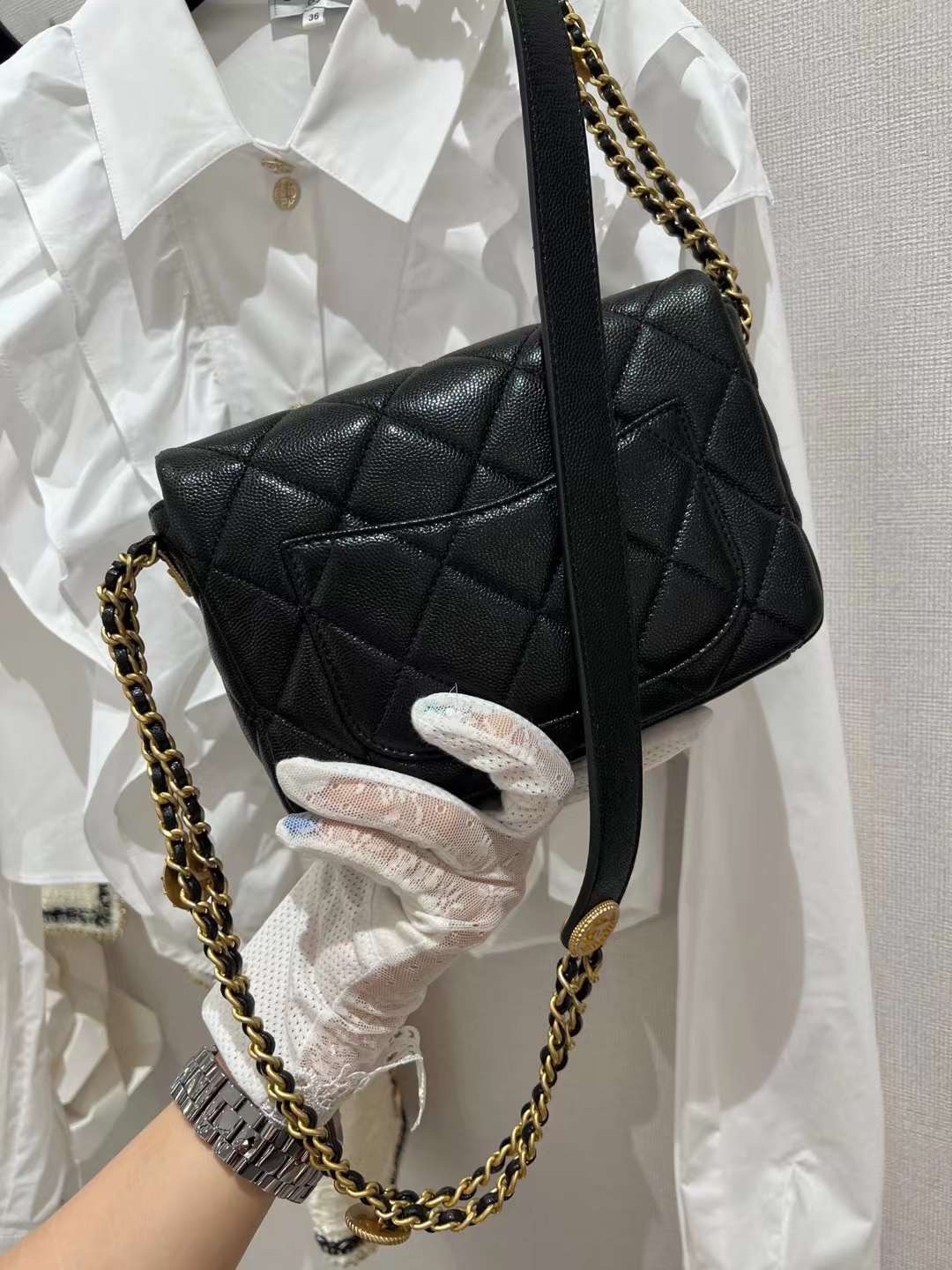 【P1880】一件代发 Chanel香奈儿新款黑色菱格大mini20cm链条金币包