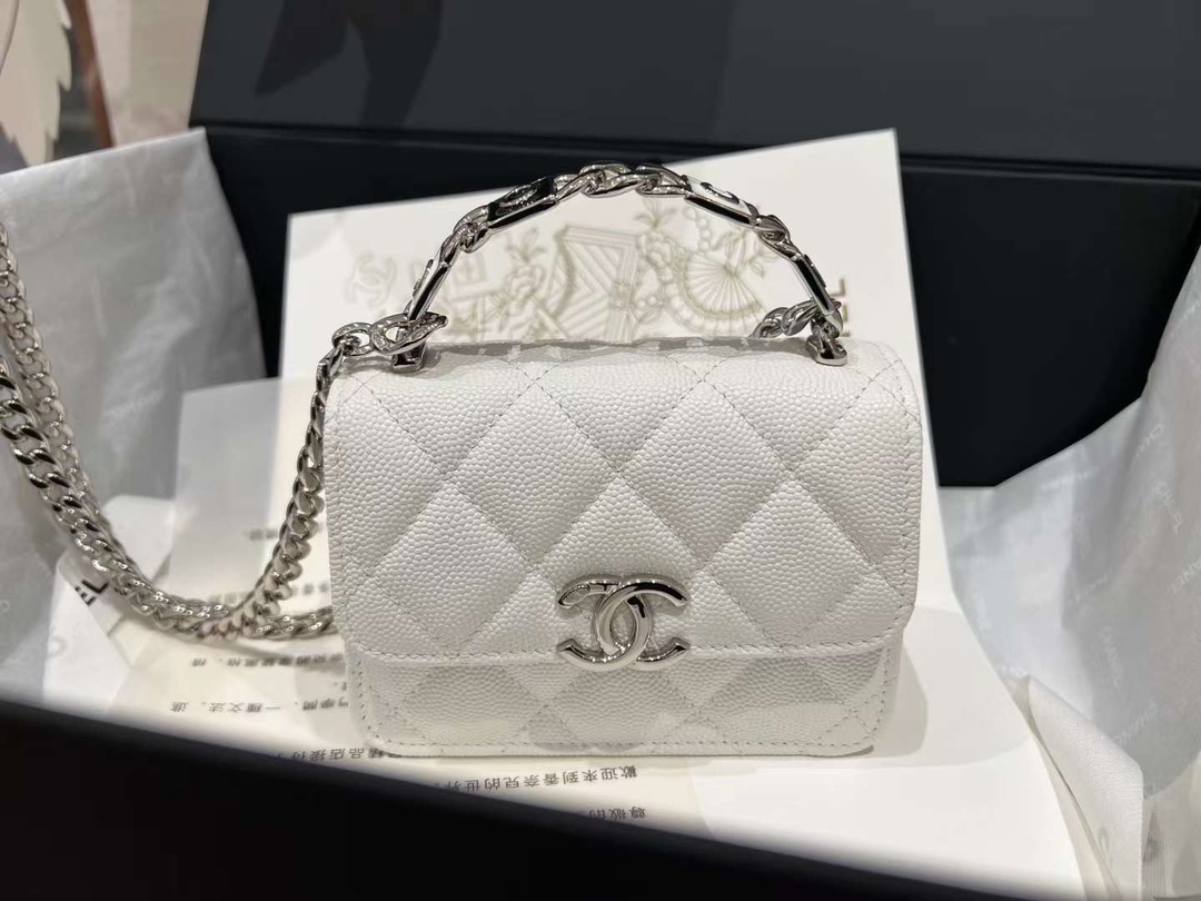 【P1170】香奈儿包包批发 Chanel22年新款珐琅手提包链条斜挎小包 白色牛皮
