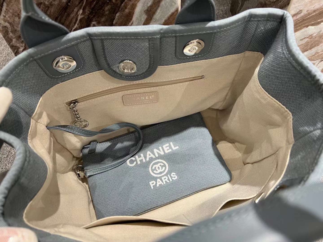 【P1200】广州包包批发 Chanel香奈儿22年春夏新款沙滩包手提单肩购物包 亚麻蓝