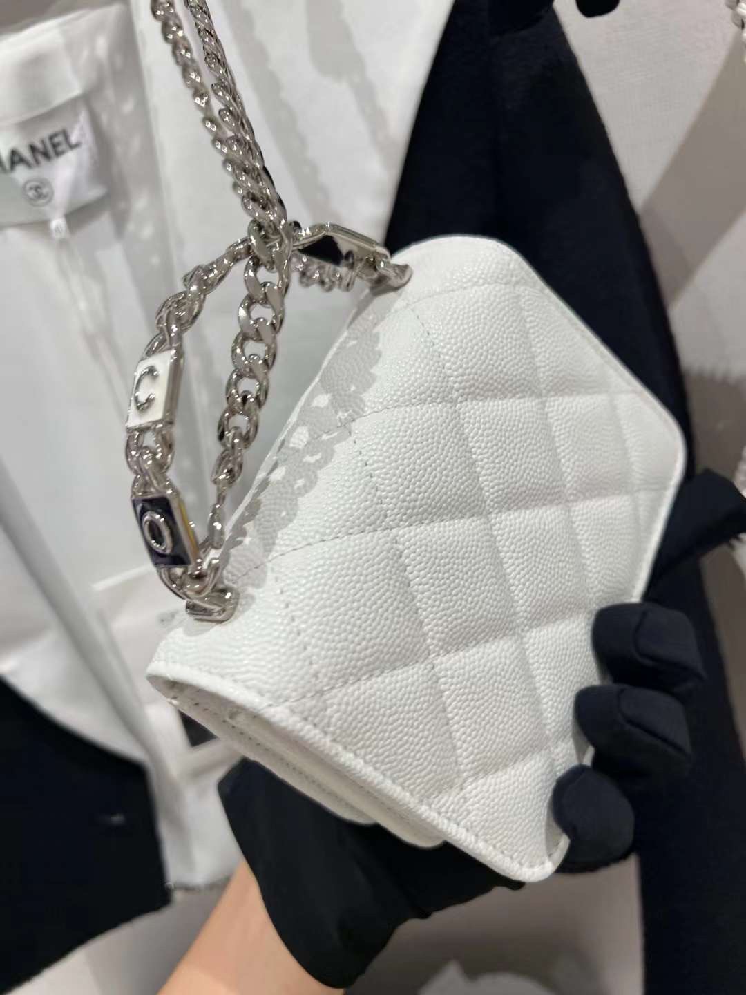 【P1170】香奈儿包包批发 Chanel22年新款珐琅手提包链条斜挎小包 白色牛皮