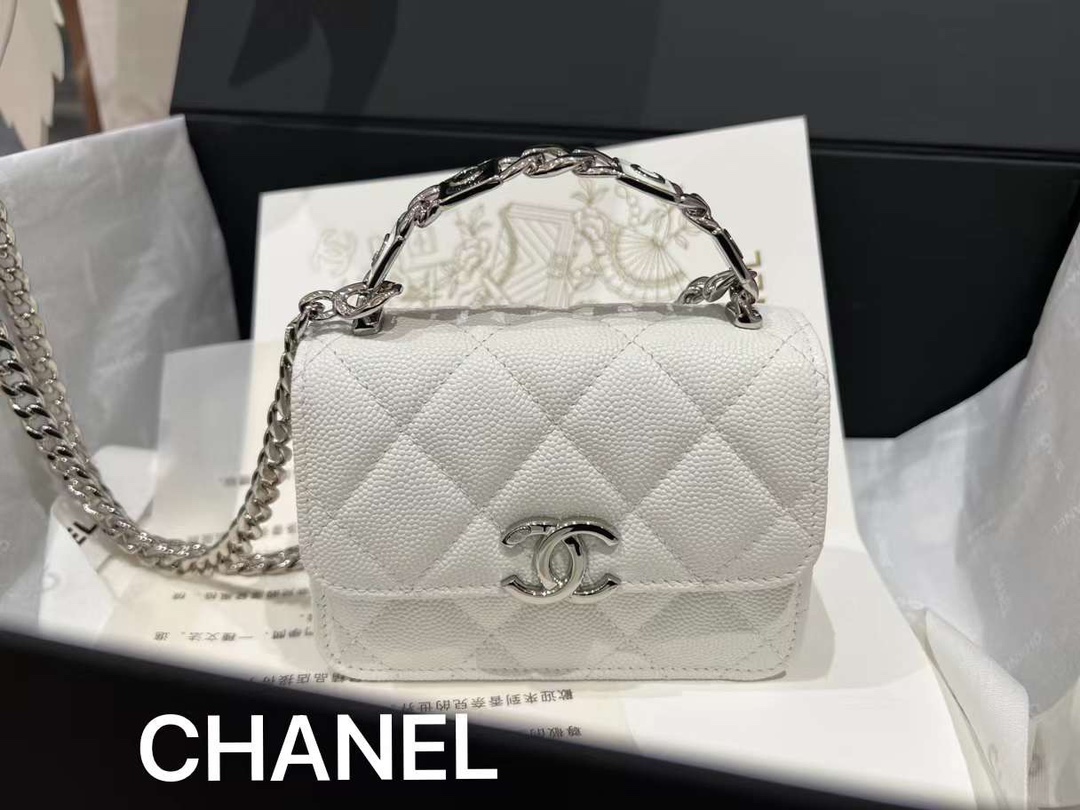 【P1170】香奈儿包包批发 Chanel22年新款珐琅手提包链条斜挎小包 白色牛皮