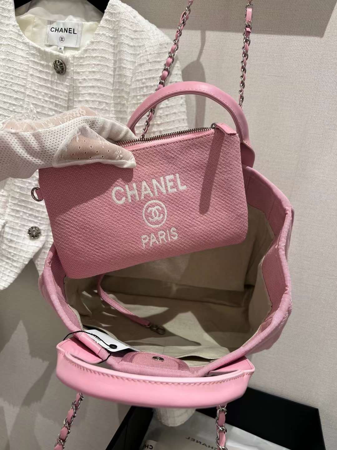【P1200】Chanel包包官网 香奈儿新色粉色春夏沙滩包度假包单肩购物袋33cm