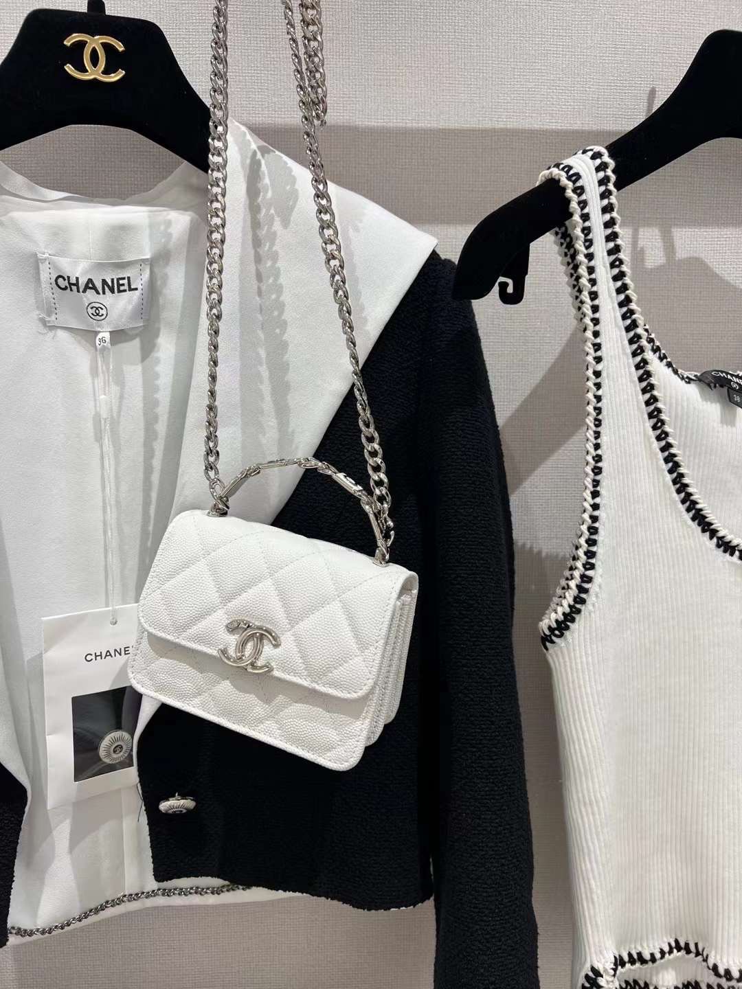 【P1170】香奈儿包包批发 Chanel22年新款珐琅手提包链条斜挎小包 白色牛皮