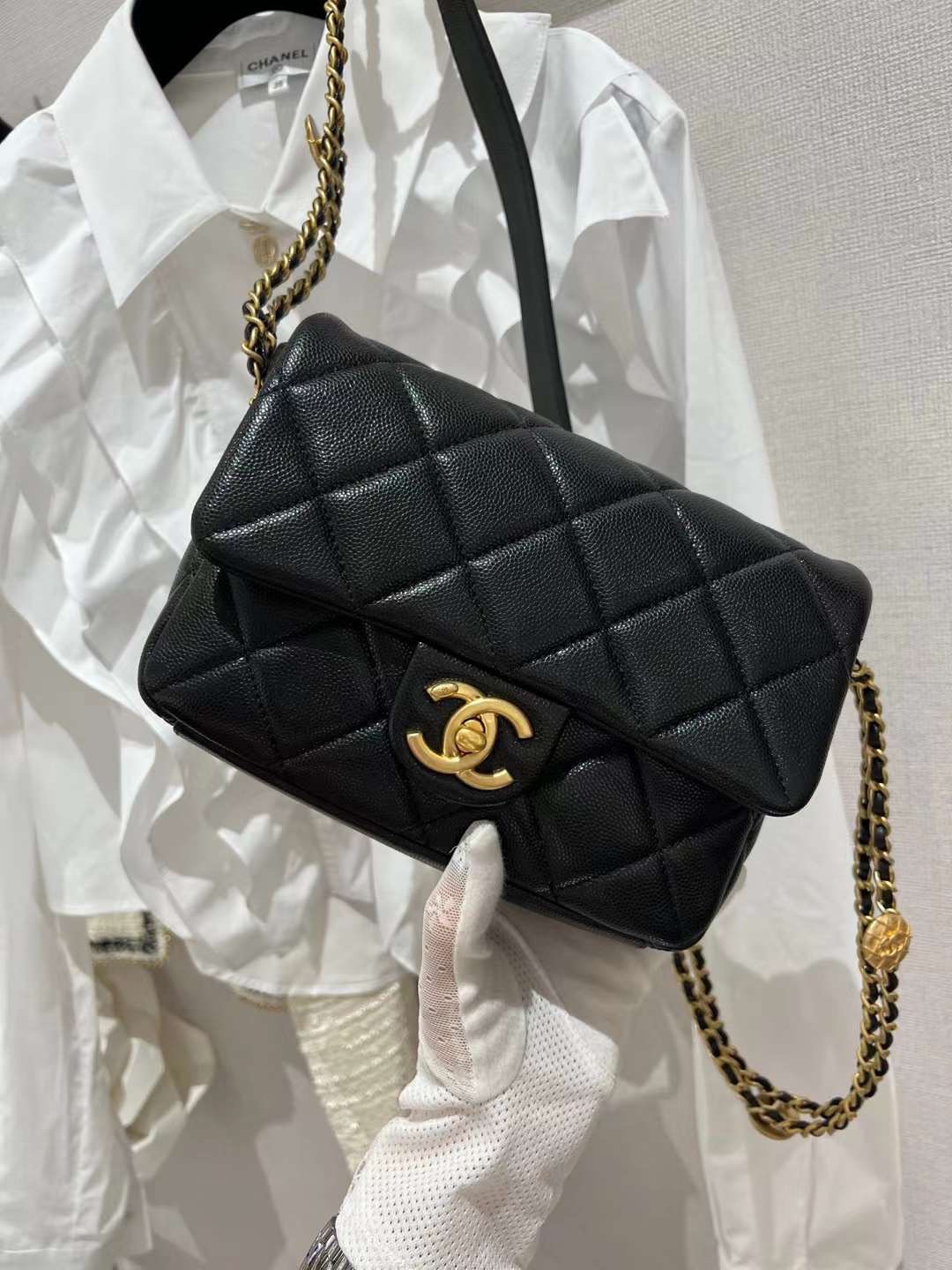 【P1880】一件代发 Chanel香奈儿新款黑色菱格大mini20cm链条金币包