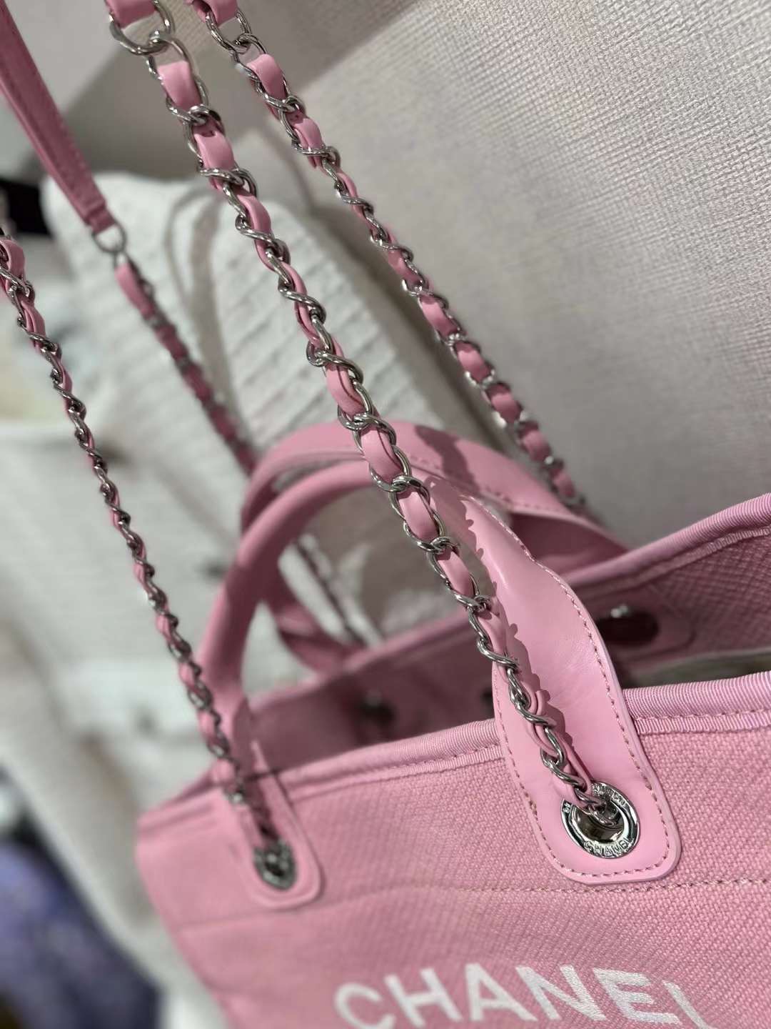 【P1200】Chanel包包官网 香奈儿新色粉色春夏沙滩包度假包单肩购物袋33cm