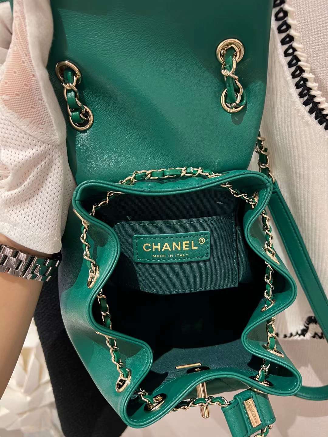 【P1880】Chanel包包官网 香奈儿菱格纹羊皮链条双肩包Duma背包 绿色