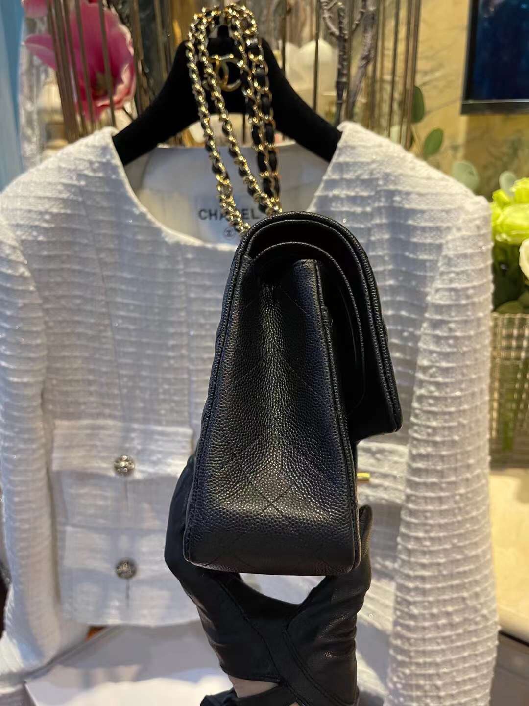 【P2700】香奈儿中国官网 Chanel CF25CM黑色原厂鱼子酱皮链条包 黑色内里