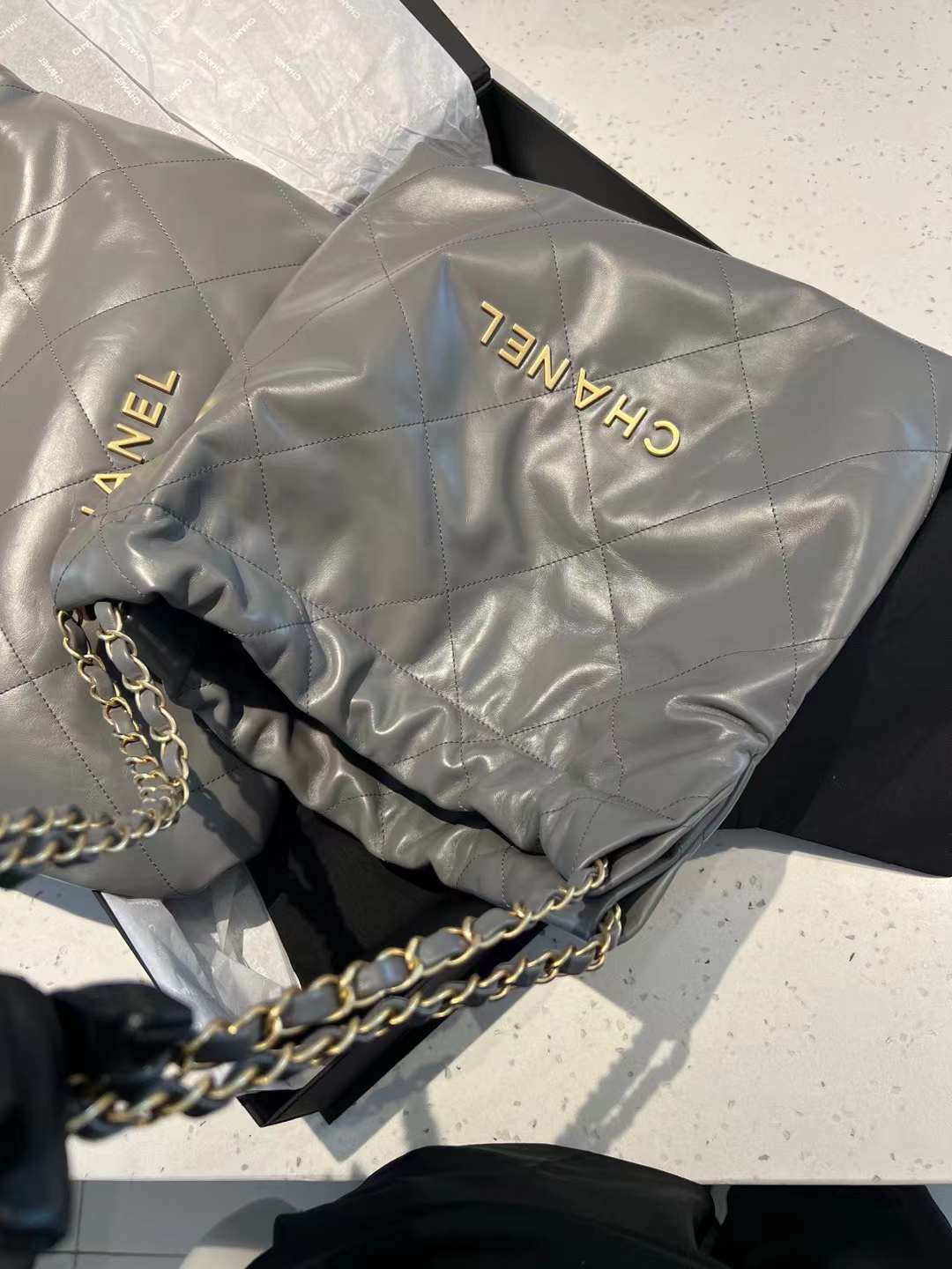【P2220】Chanel 22 Bag 香奈儿2022新款包包灰色慵懒风菱格链条单肩包