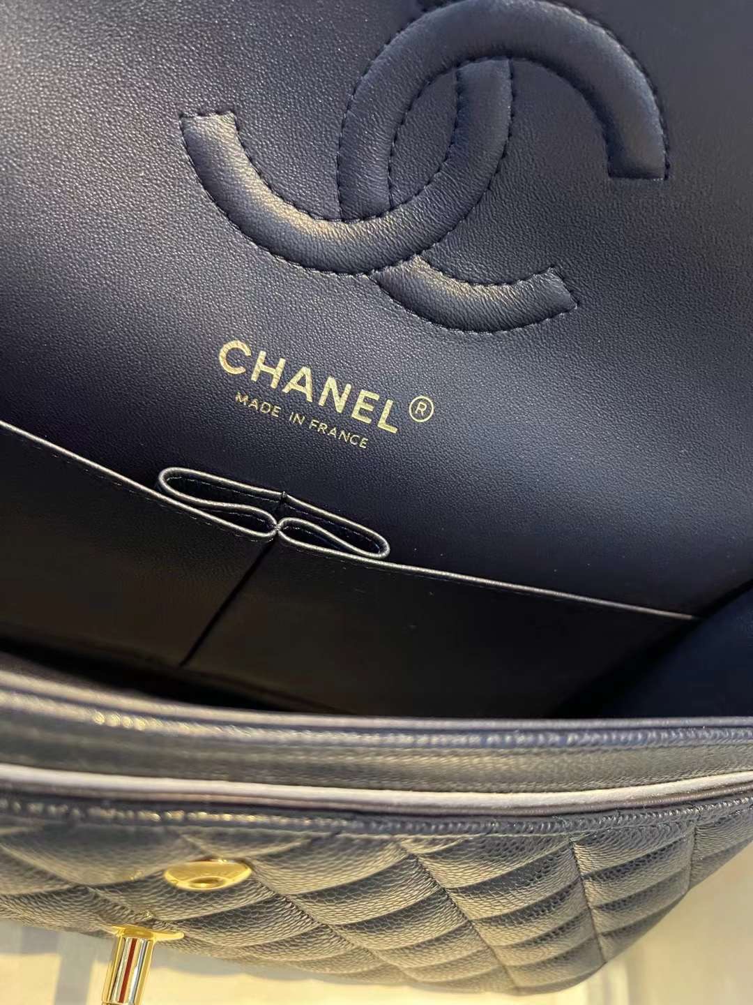 【P2700】Chanel包包价格 香奈儿珠光深蓝色原厂鱼子酱皮CF25CM单肩女包