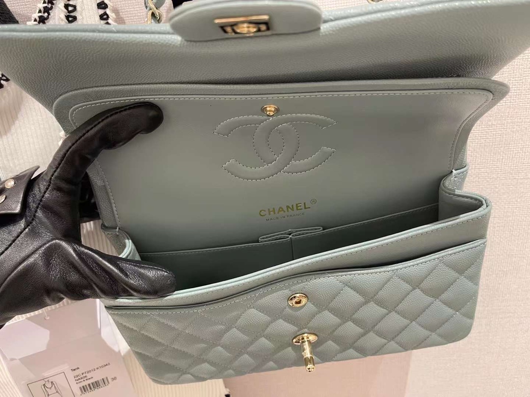【P2700】香奈儿包包货源 Chanel CF25CM豆绿色原厂皮菱格链条包单肩女包