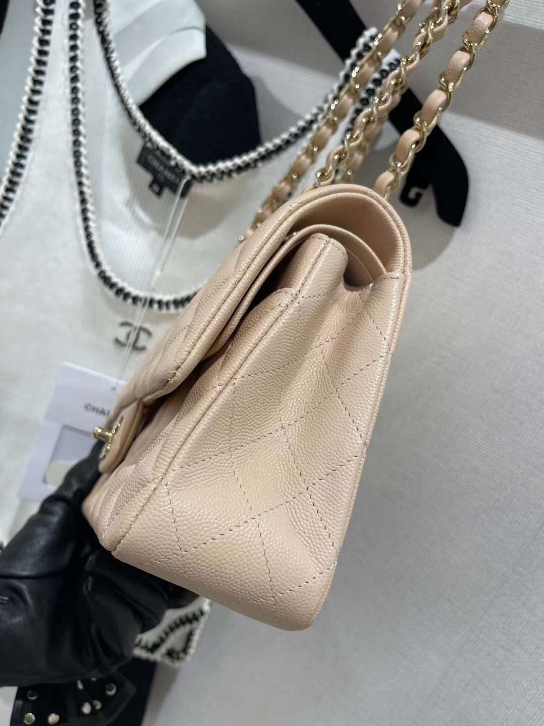 【P2700】Chanel包包官网 香奈儿新色奶茶色原厂皮CF25CM菱格链条包