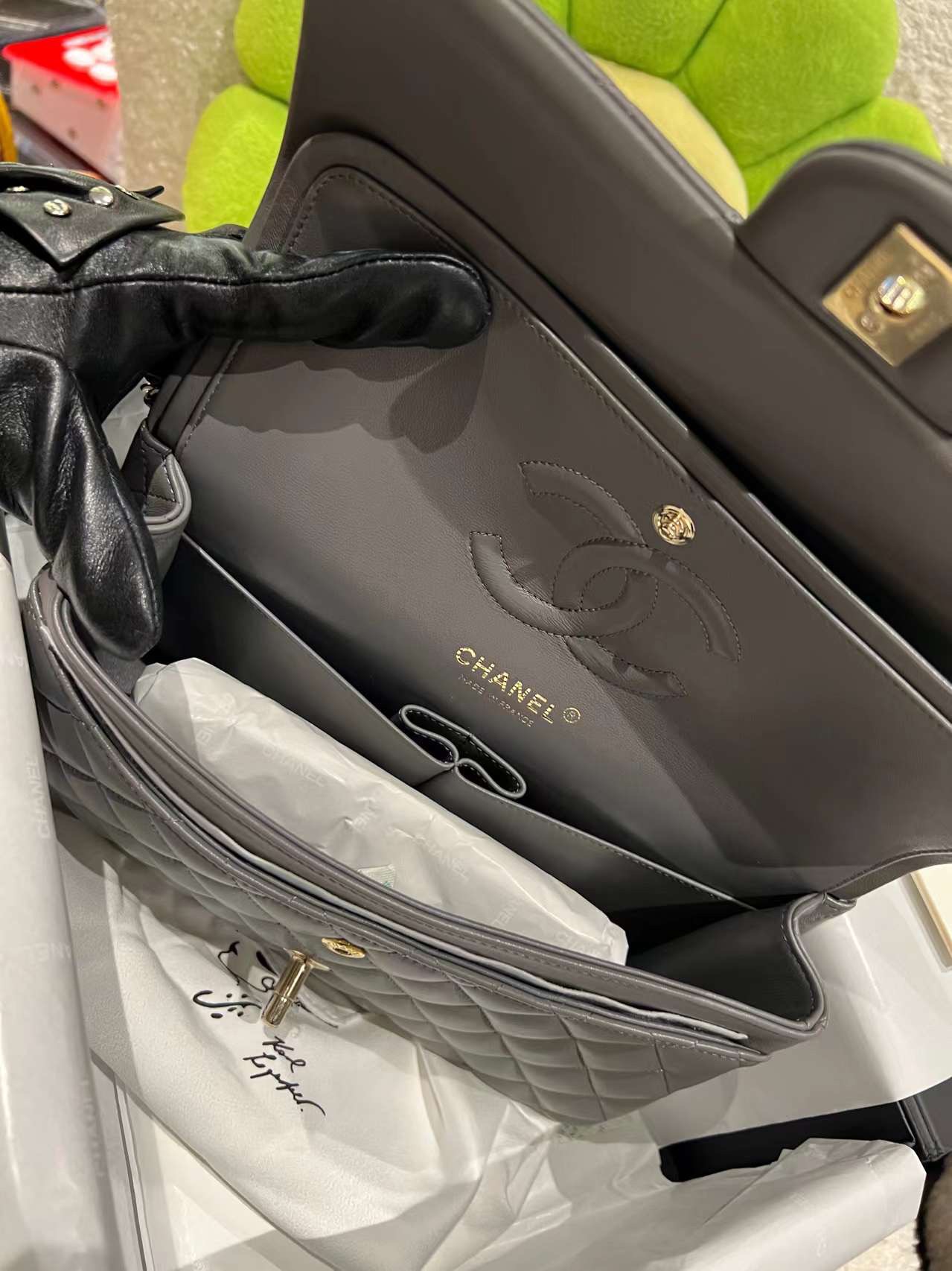 【P2370】香奈儿包包官网 Chanel水泥灰进口羊皮112 CF25CM菱格链条单肩女包