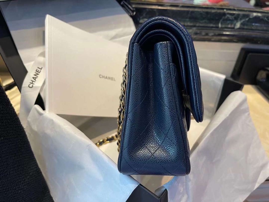 【P2700】Chanel包包价格 香奈儿珠光深蓝色原厂鱼子酱皮CF25CM单肩女包