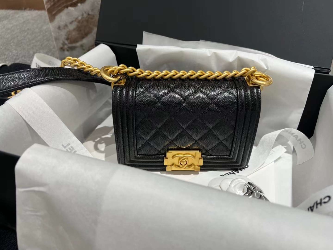 【P1580】Chanel Leboy迷你款 香奈儿经典黑色鱼子酱皮菱格单肩斜挎包