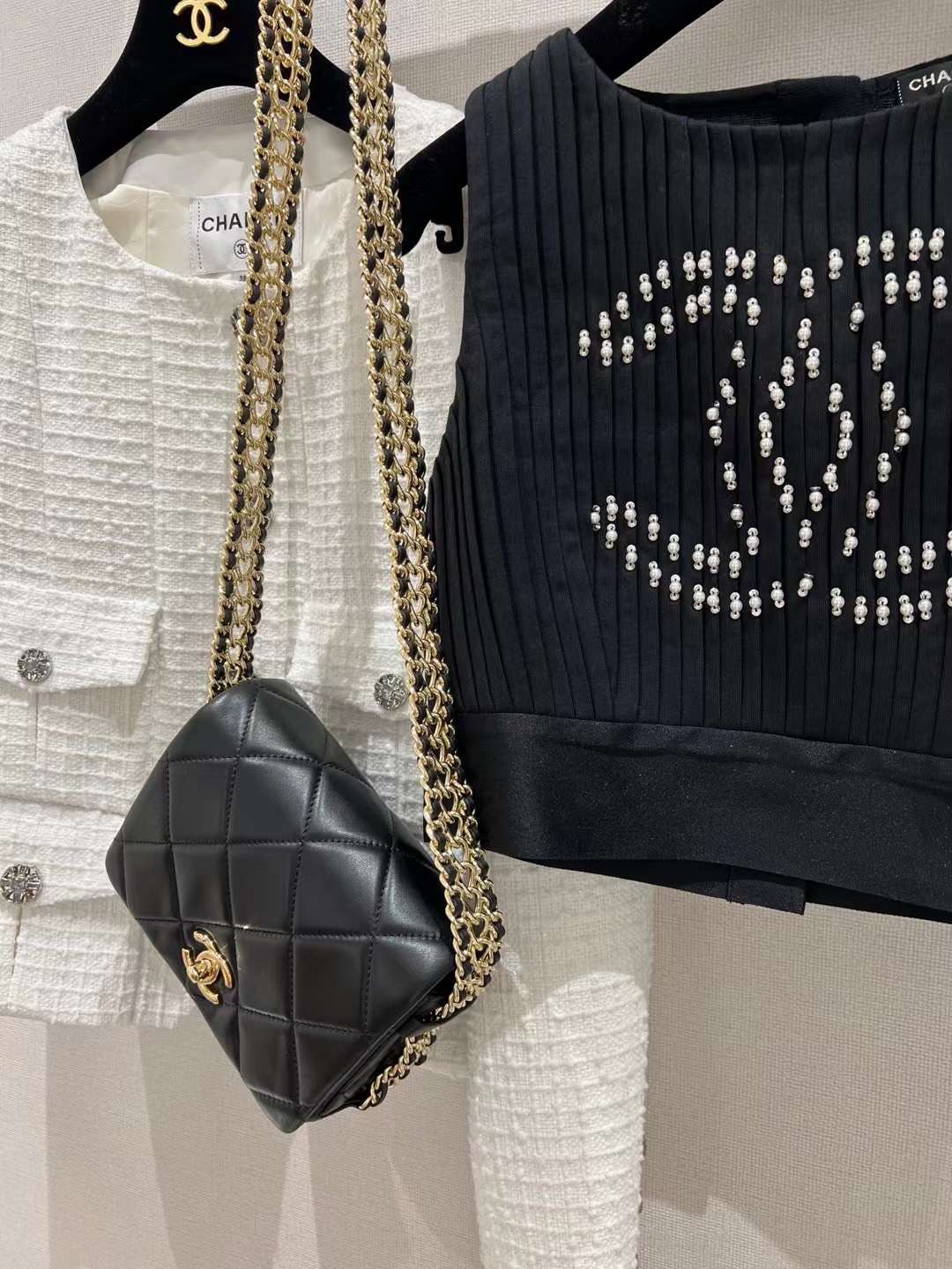 【P1880】Chanel包包官网 香奈儿2022新款黑色菱格羊皮链条腋下包单肩包