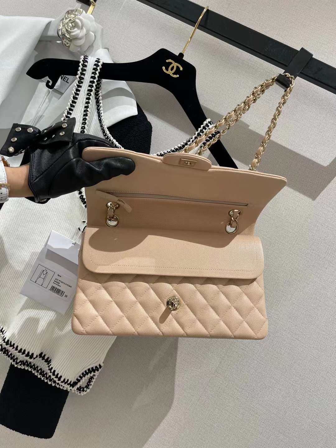 【P2700】Chanel包包官网 香奈儿新色奶茶色原厂皮CF25CM菱格链条包