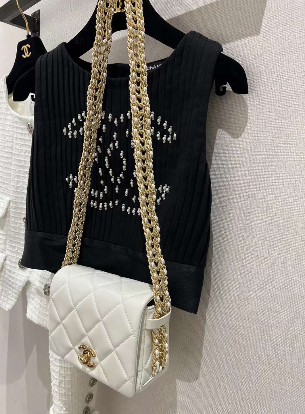 【P1880】香奈儿女包价格 Chanel白色羊皮菱格纹链条包新款腋下包