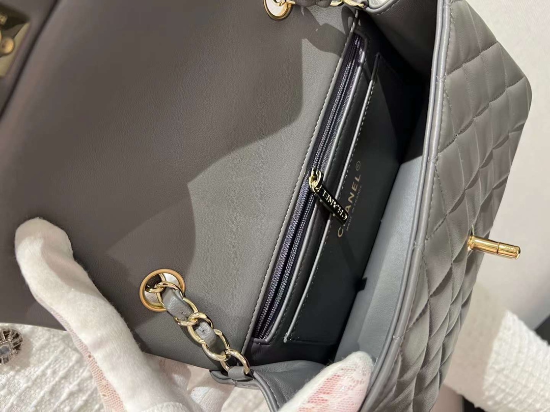 【P1880】Chanel CF Mini20CM 香奈儿2022新色水泥灰羊皮菱格包链条包