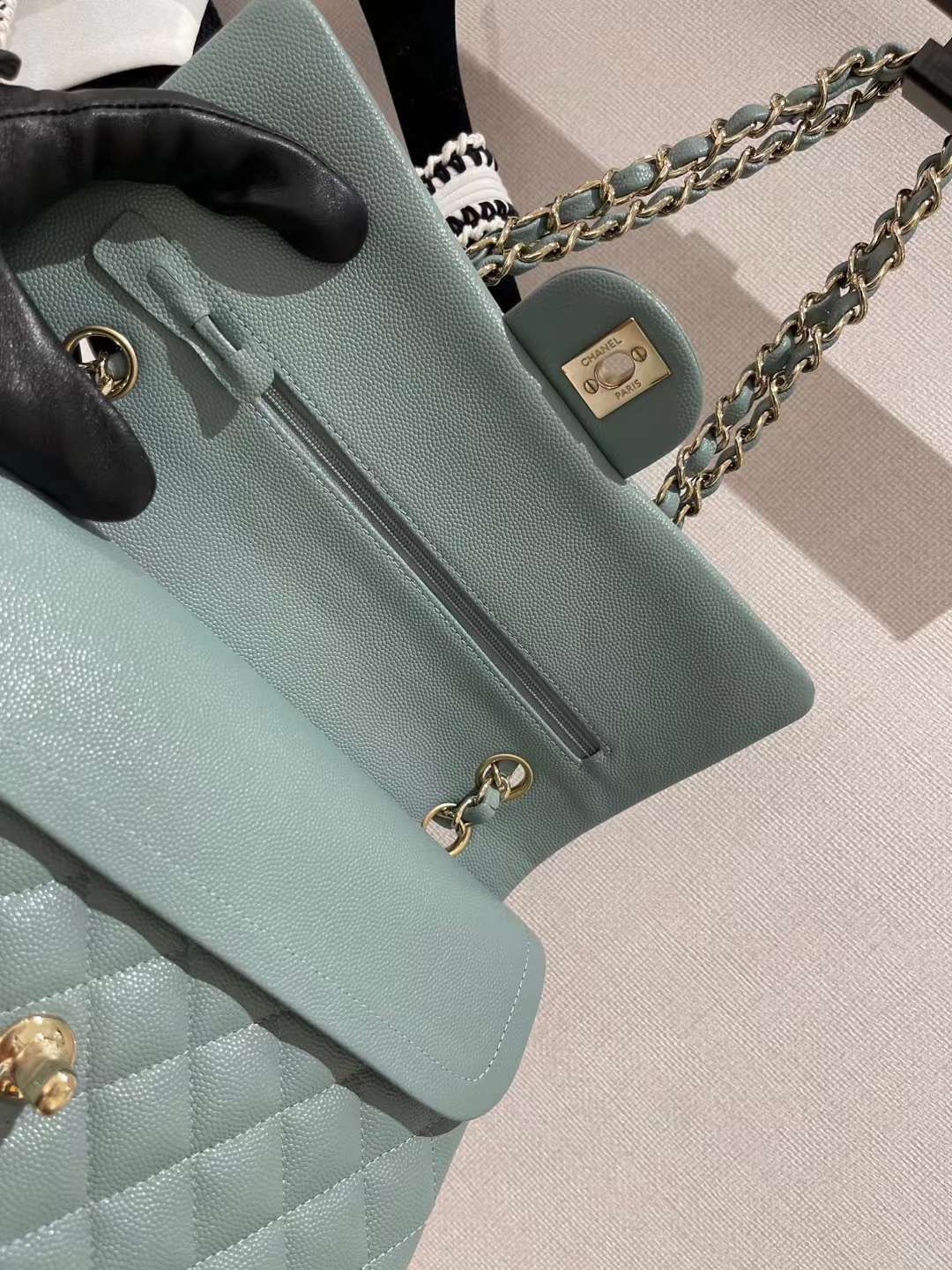 【P2700】香奈儿包包货源 Chanel CF25CM豆绿色原厂皮菱格链条包单肩女包