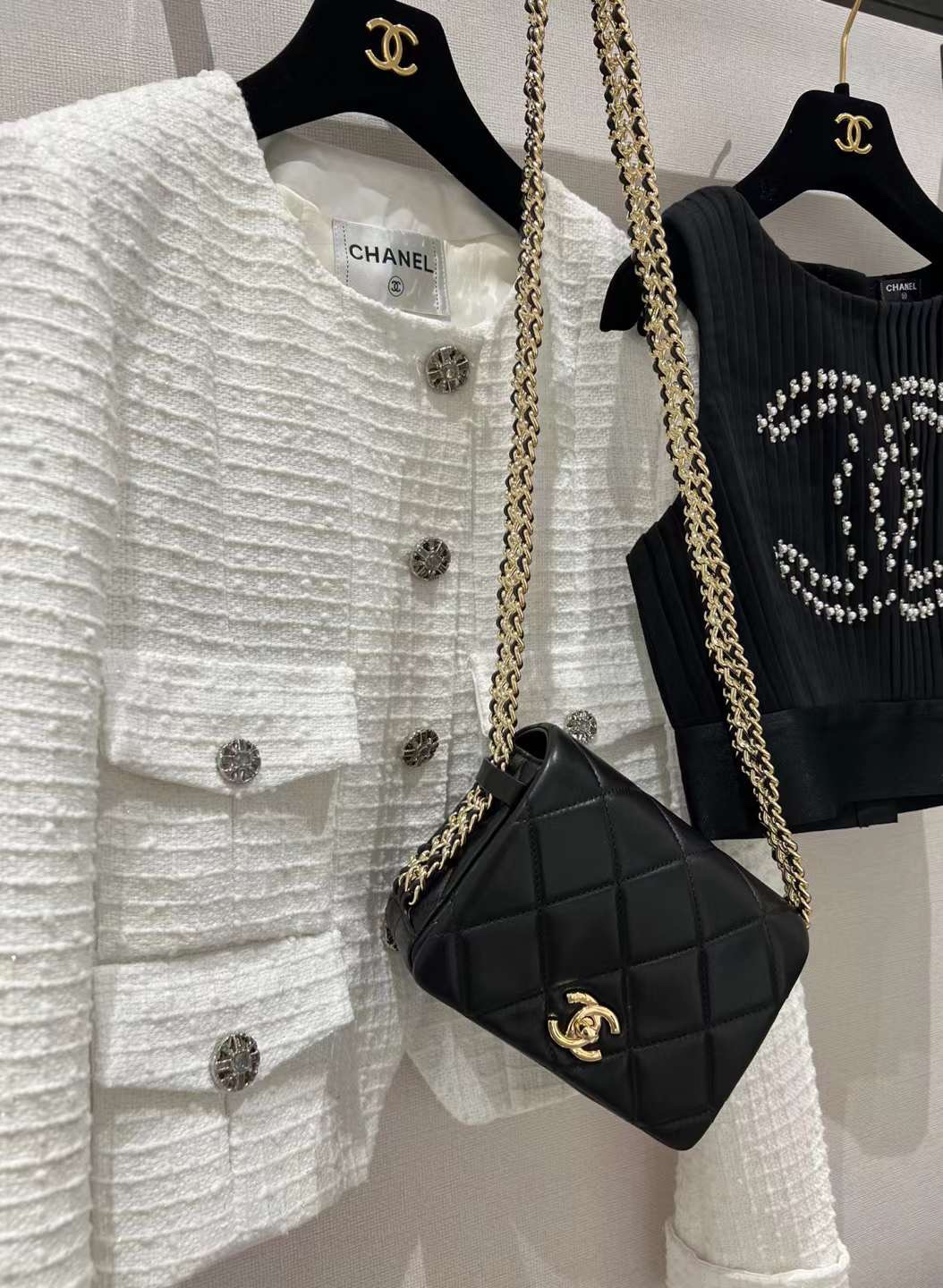 【P1880】Chanel包包官网 香奈儿2022新款黑色菱格羊皮链条腋下包单肩包