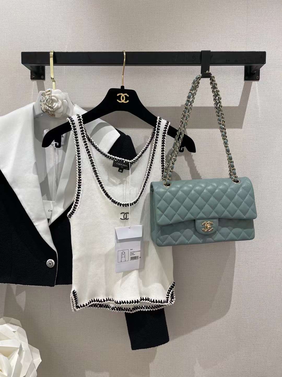 【P2700】香奈儿包包货源 Chanel CF25CM豆绿色原厂皮菱格链条包单肩女包