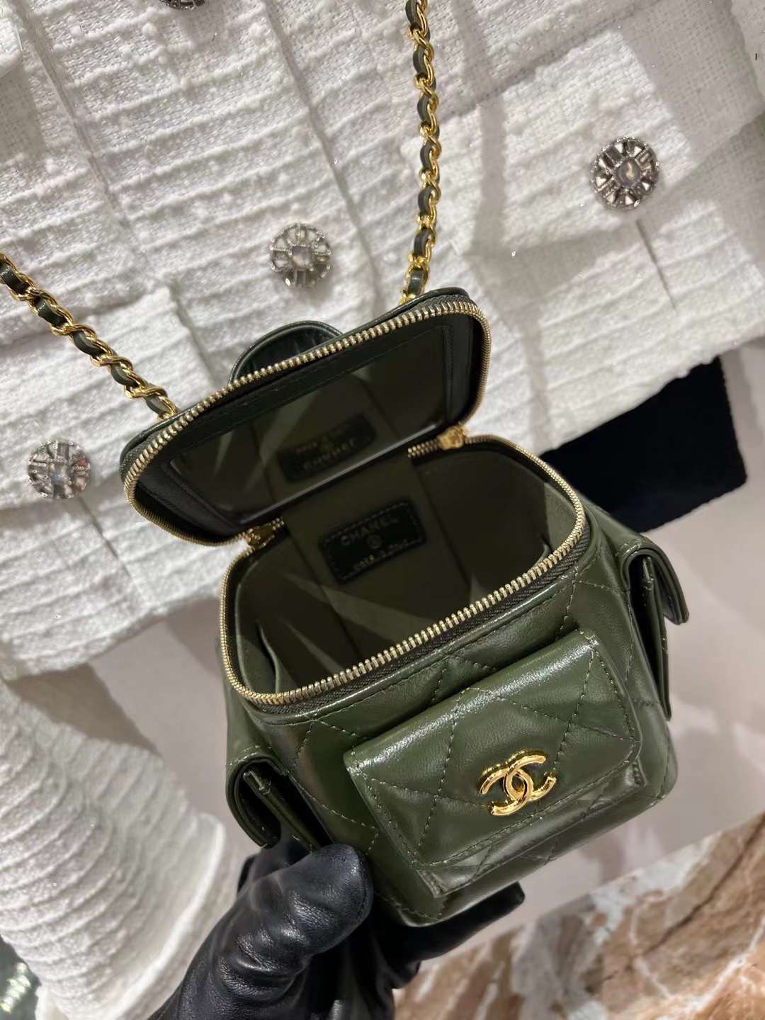 【P1280】Chanel包包价格 香奈儿22年新款黑色短款口袋盒子包化妆包