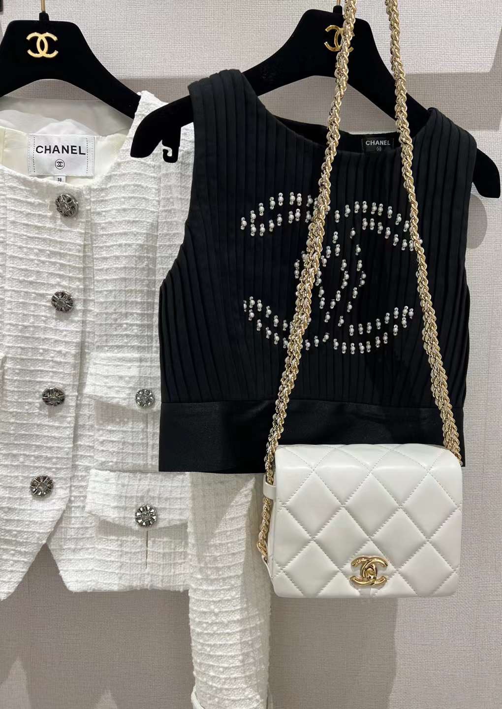 【P1880】香奈儿女包价格 Chanel白色羊皮菱格纹链条包新款腋下包