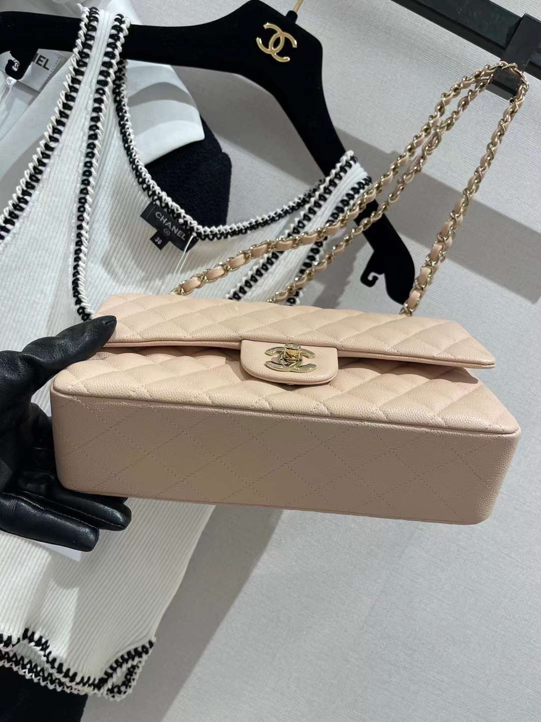 【P2700】Chanel包包官网 香奈儿新色奶茶色原厂皮CF25CM菱格链条包