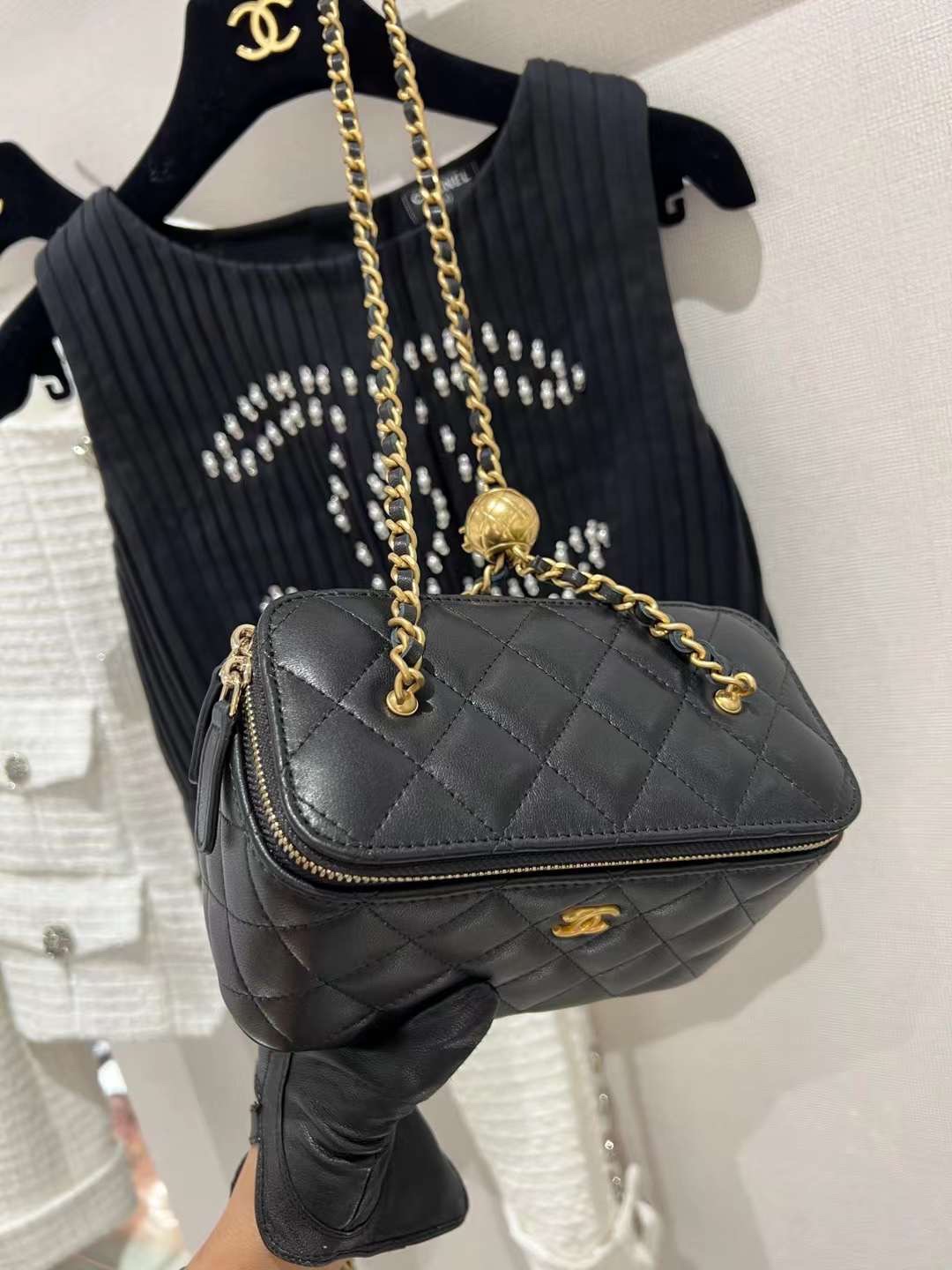【P1170】Chanel女包价格 香奈儿2022新款升级版金球链条大号盒子包 黑色