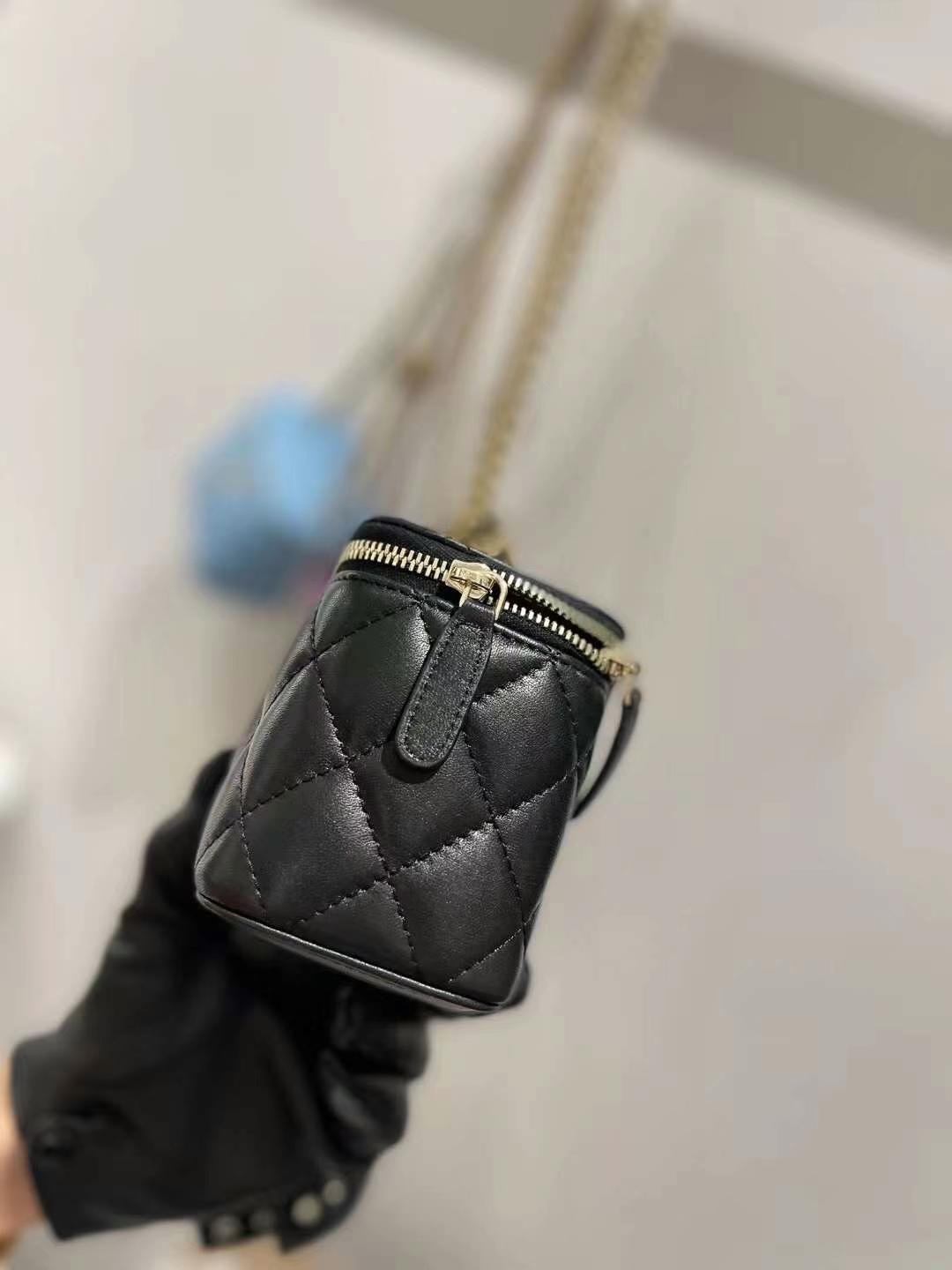【P1020】Chanel2022新款包包 香奈儿菱格羊皮核桃金球链条盒子包小号