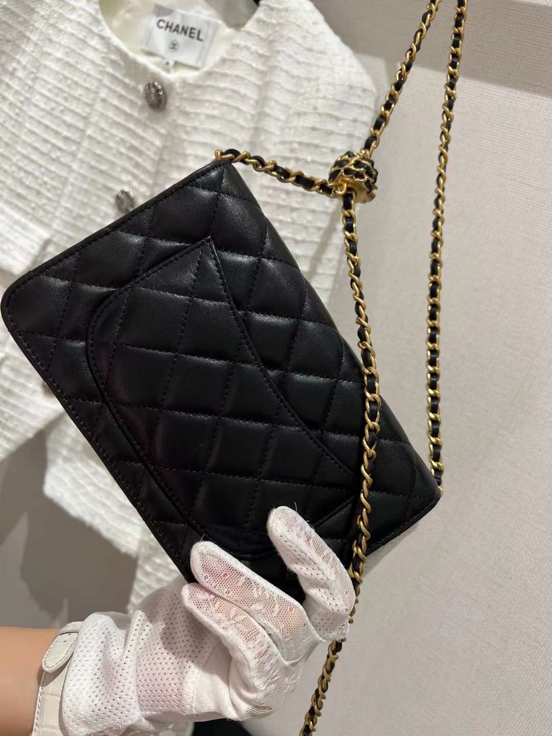 【P1020】香奈儿包包官网 Chanel黑色菱格羊皮金球链条Woc空姐包斜挎包