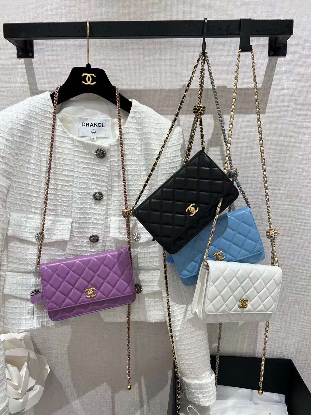 【P1020】香奈儿包包官网 Chanel黑色菱格羊皮金球链条Woc空姐包斜挎包