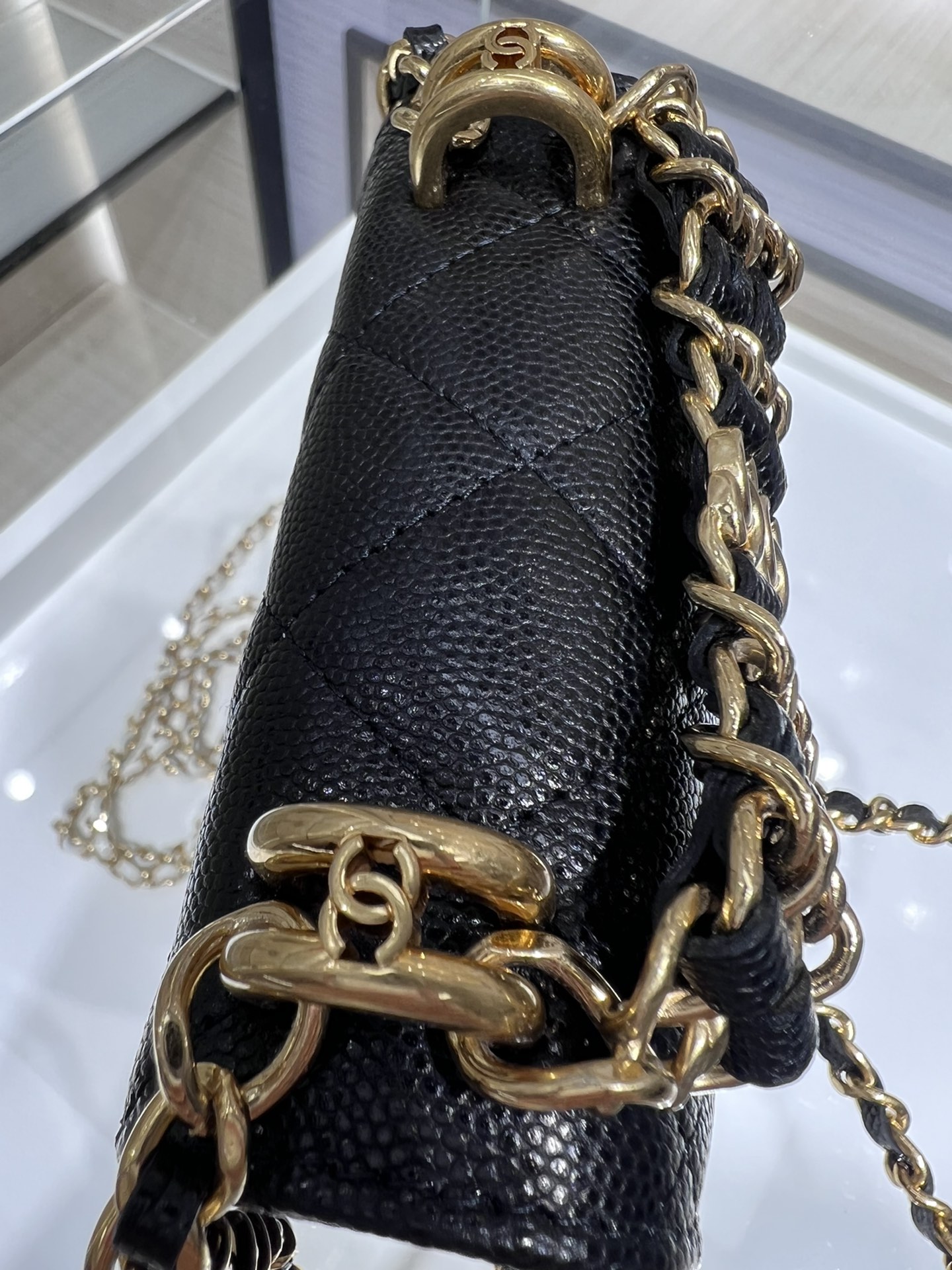 【P1170】一件代发 Chanel香奈儿新款菱格鱼子酱皮22K双链斜挎零钱包 黑色