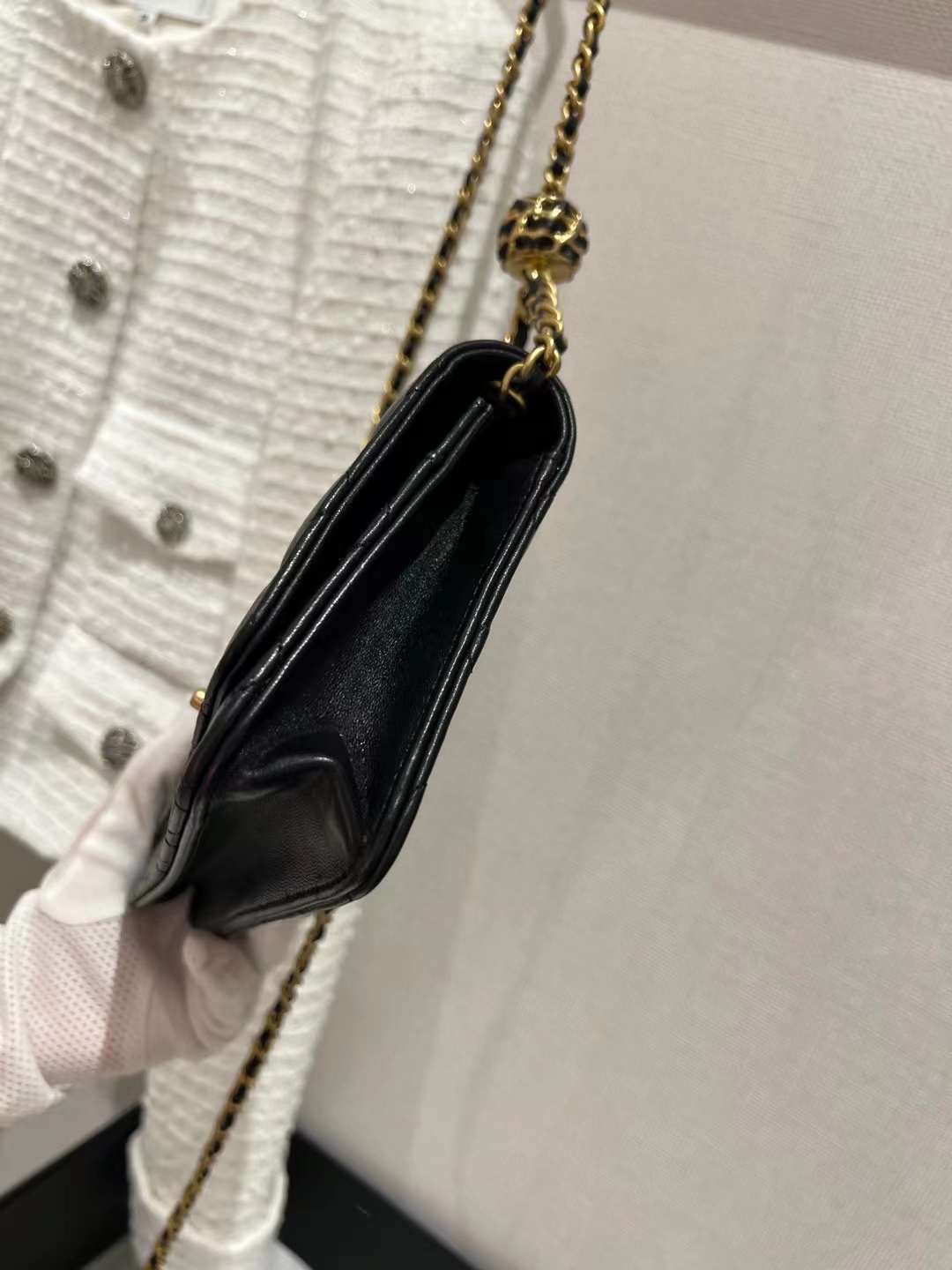 【P1020】香奈儿包包官网 Chanel黑色菱格羊皮金球链条Woc空姐包斜挎包