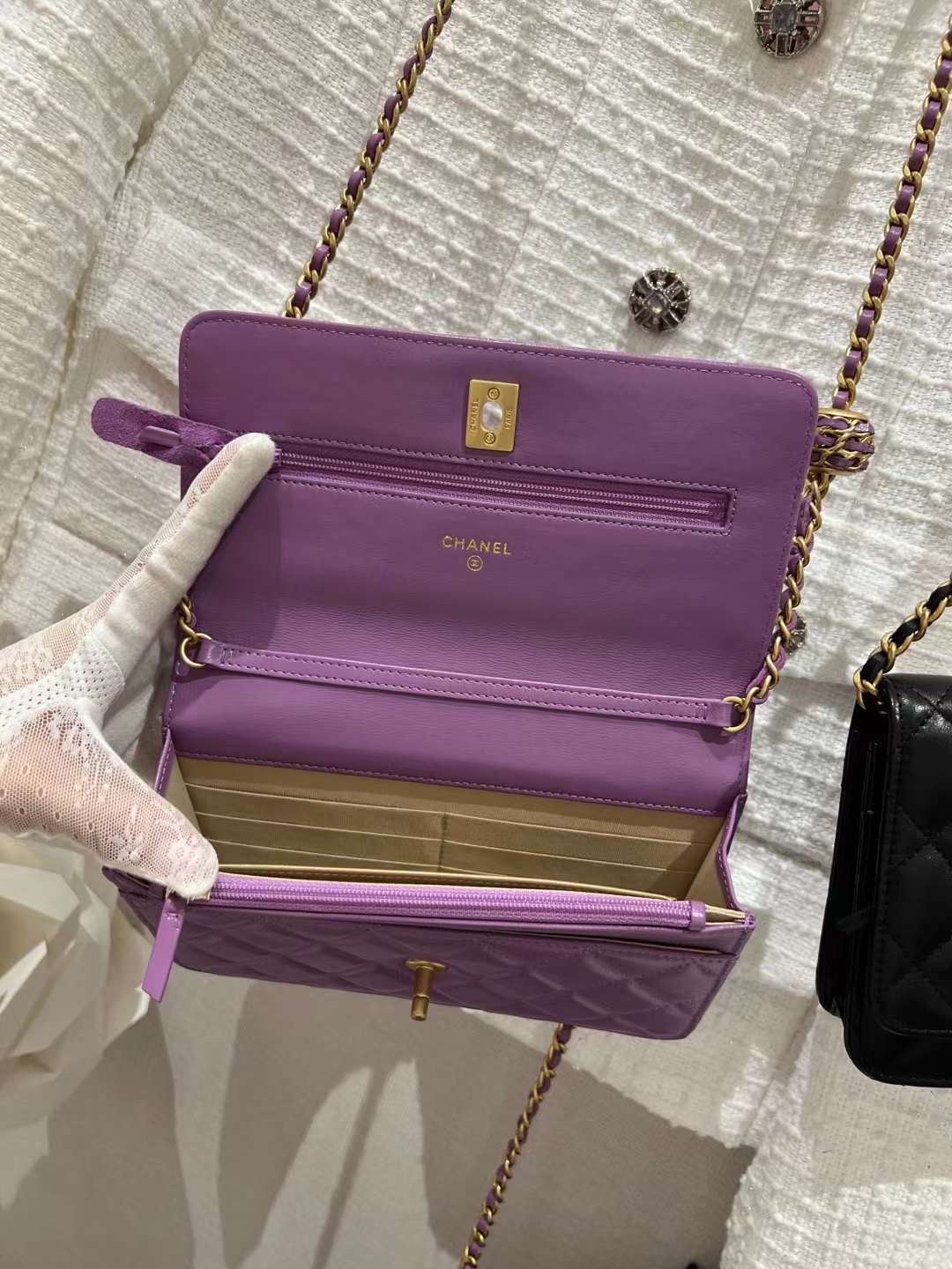 【P1020】Chanel Woc 香奈儿新款金球锁链条空姐包斜挎女包19CM 紫色