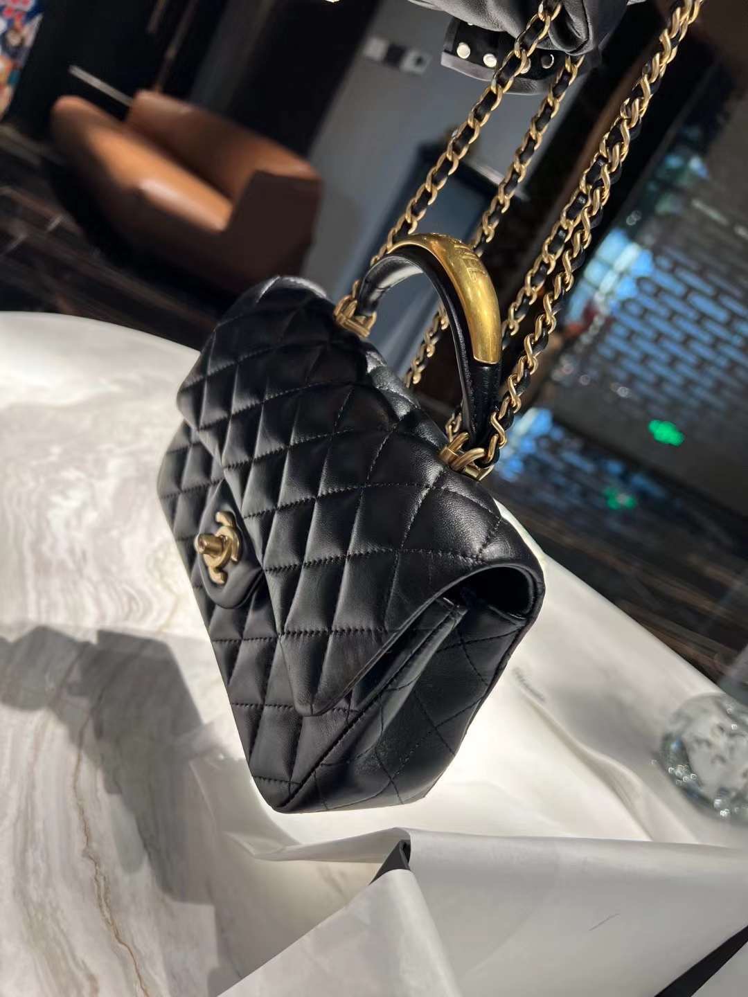 【P1880】Chanel Mini Cf手柄款 香奈儿22年新款羊皮菱格手提斜挎女包20CM