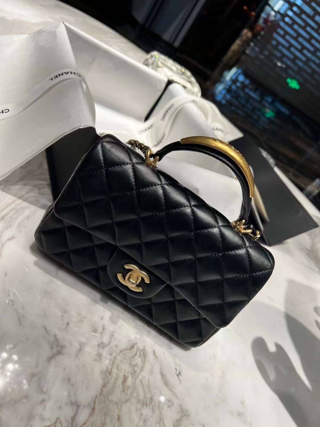 【P1880】Chanel Mini Cf手柄款 香奈儿22年新款羊皮菱格手提斜挎女包20CM
