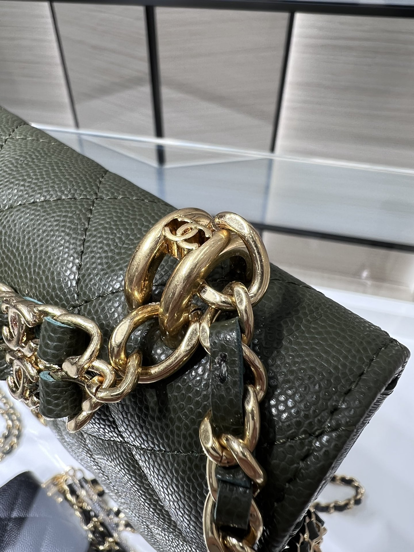 【P1280】广州白云皮具城 Chanel香奈儿22K双链手拎斜挎WOC空姐包 绿色
