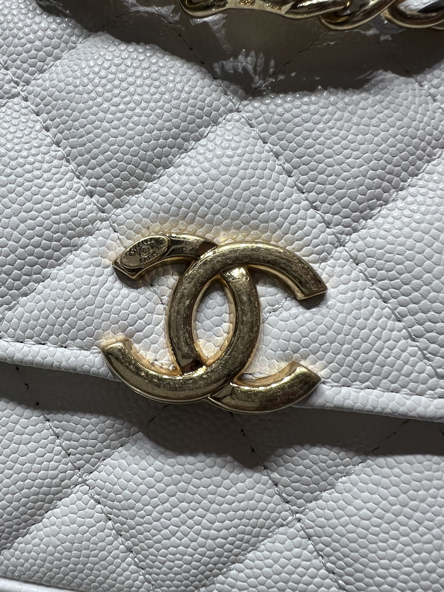 【P1170】Chanel包包价格 香奈儿白色鱼子酱皮22K双链零钱包卡包11CM